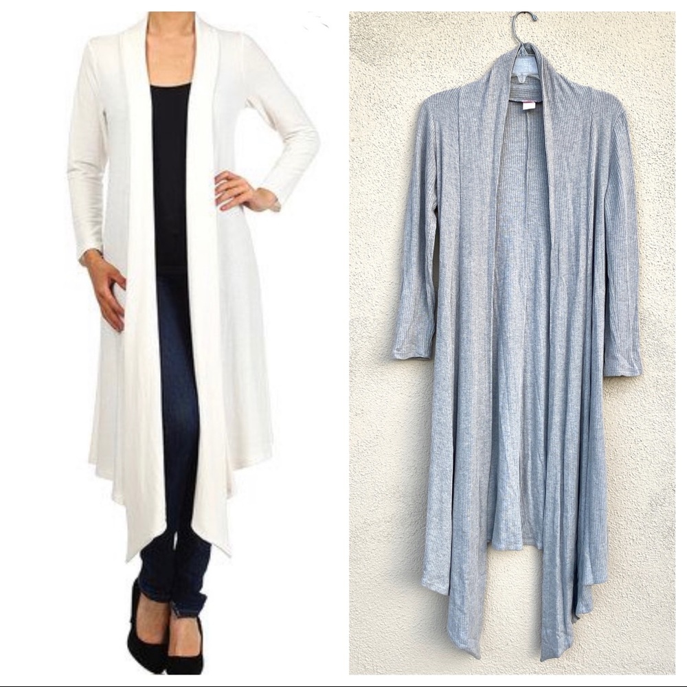PYT cardigan duster sweater long women’s gray maxi top open front ribbed S M